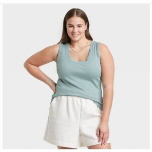 A New Day Women's U-Neck Slim Fit Tank Top Blue 3X
